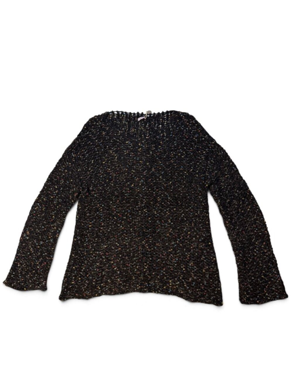 ROSSOPURO - Black Open Knit Multi Colored Speckled Wool Sweater, S, NWT